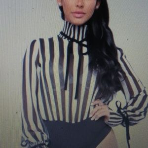 White and black striped bodysuit